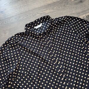Laura Conrad Womens Blouse Button Down Polka Dot Black Collared Office Career 1X
